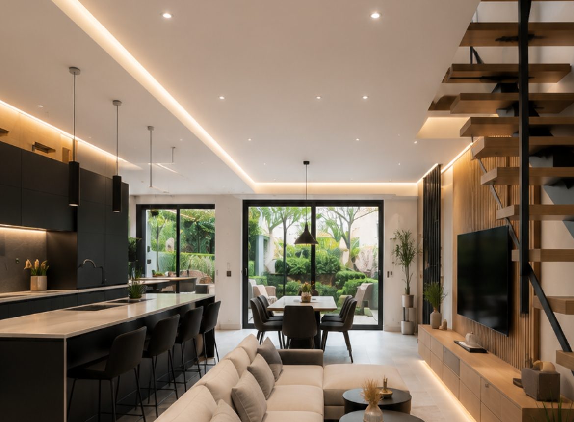 Rénovation lourde de logement à Bordeaux : séjour et cuisine ouverte — NS BAT 33